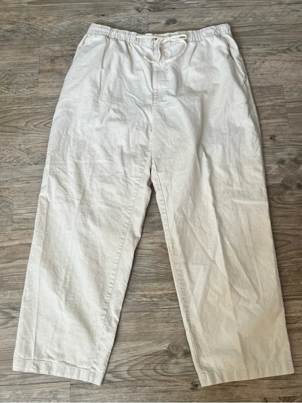Oak Hill Men’s 1X Khaki Drawstring Linen Cotton Pants Pockets 32” Length